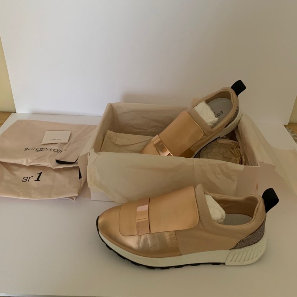 SERGIO ROSSI SR1 SNEAKER ROSE GOLD MSRP $890